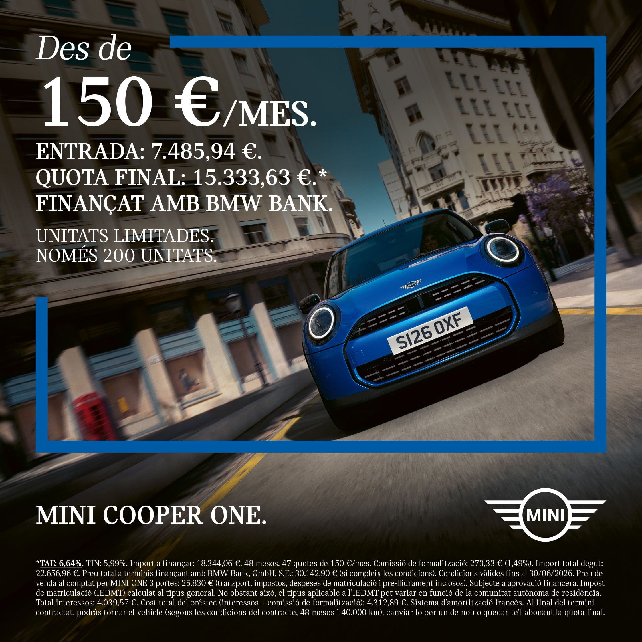 ESTRENA EL TEU MINI COOPER ONE DES DE 150 €/MES A OLIVA MOTOR!